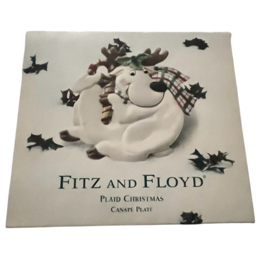 Vintage 1980Fitz & Floyd Christmas Reindeer Canape Plate Cookies Candy Tray 10"